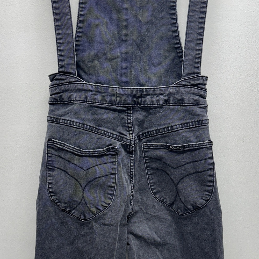 Rollas Denim Bib Overalls High Rise Wide Leg Pants Faded Black Gray Size 8 - Picture 6 of 8